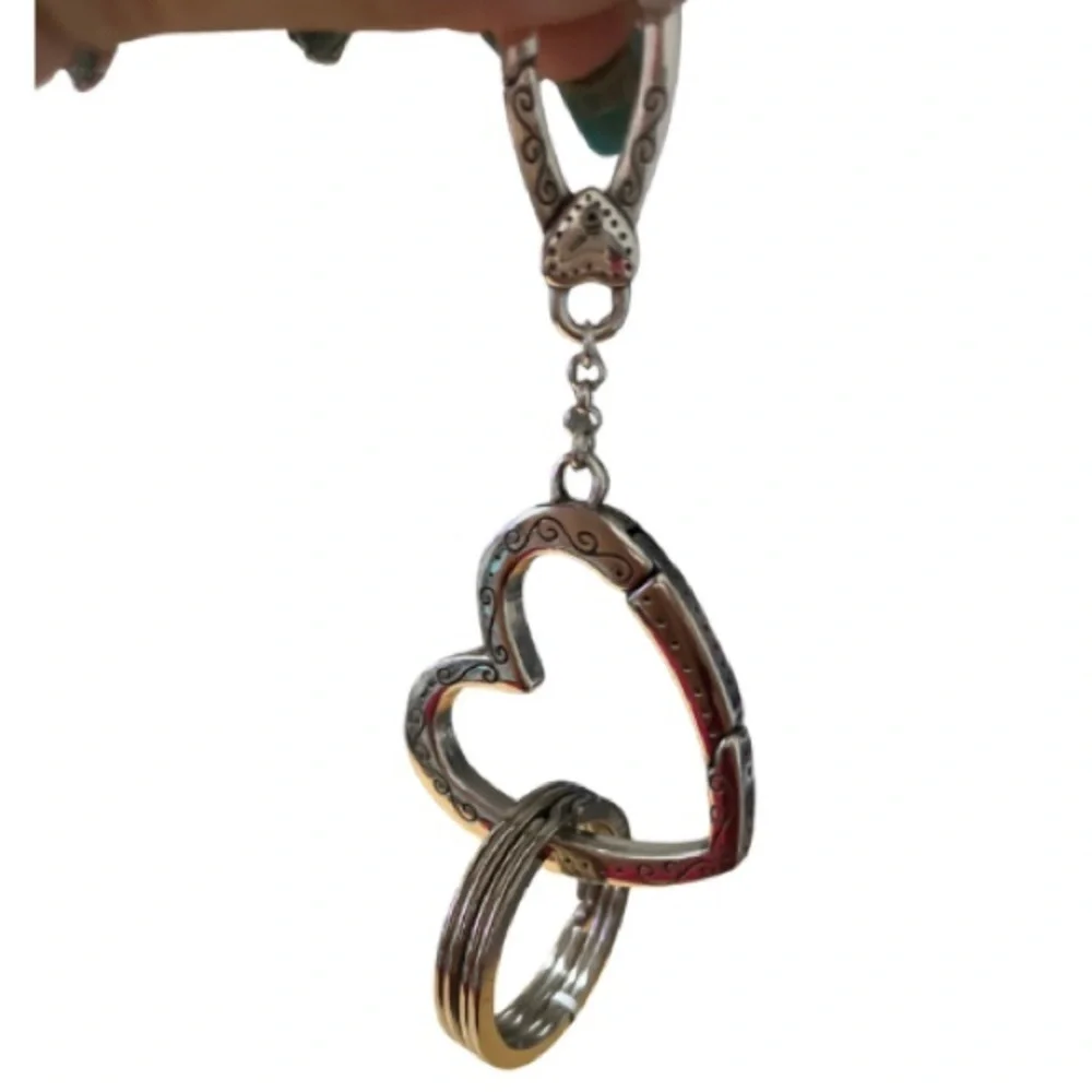 NWT Brighton Patchwork Valley Silver Heart Keychain